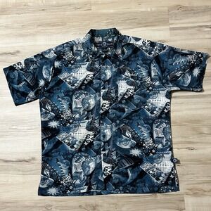Hard Rock Cafe Memphis Large Hawaiian Aloha Button Front Shirt Embroidered